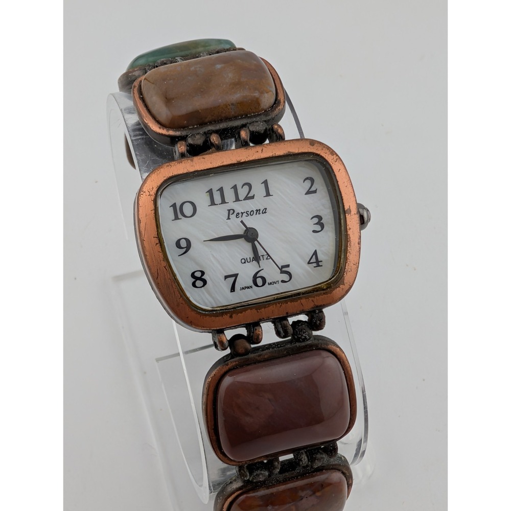 Persona Watch Women 30mm Case MOP Dial Multicolor Stone 7" Band- New Battery